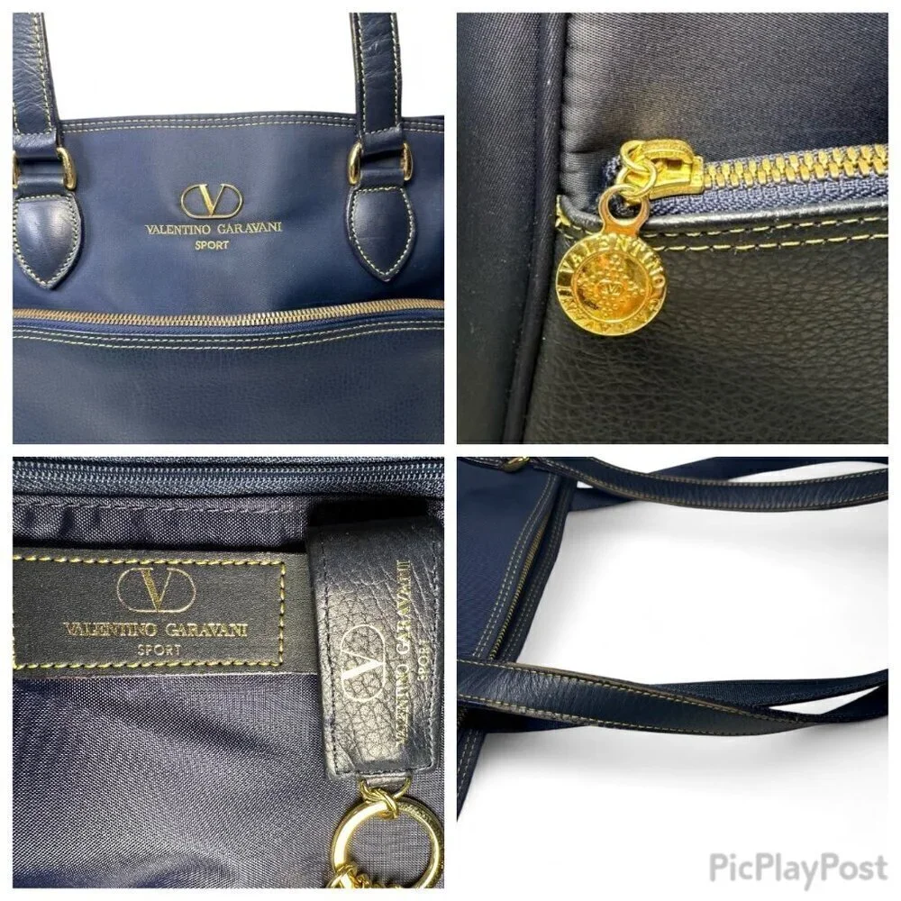 Valentino Garavani Sport Nylon and Leather Tote Bag Navy Blue